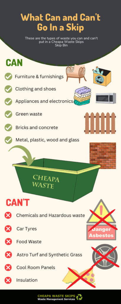 Items that can and cant go in a cheapa waste skips skip bin